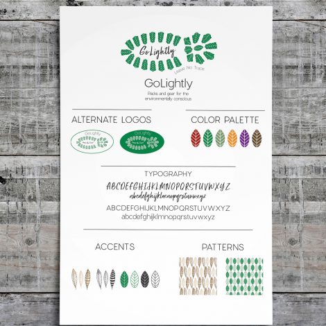 Brand board with boot logo, color palette, patterns and typography