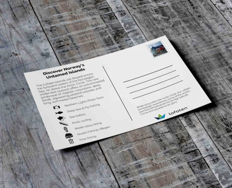 front of travel postcard for Lofoten Islands