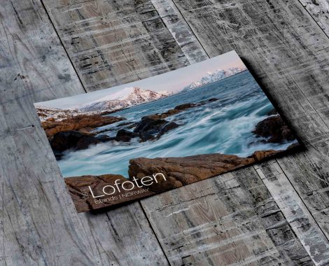 back of travel postcard for Lofoten Islands